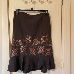 Floral Embroidered Brown Skirt by Loft Sz 8